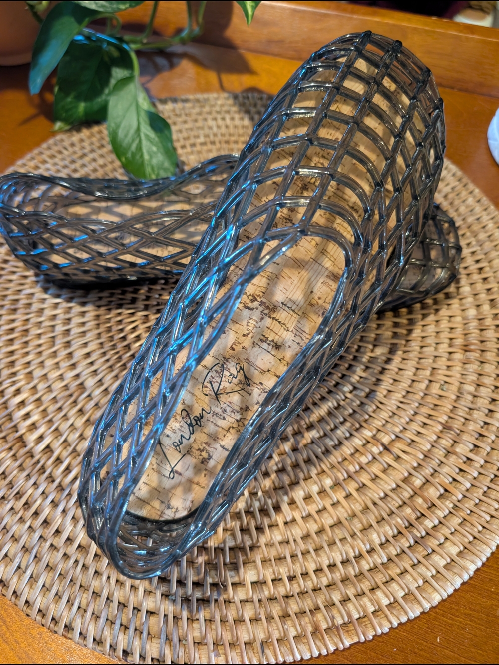 Women's Black Woven Jelly Flats